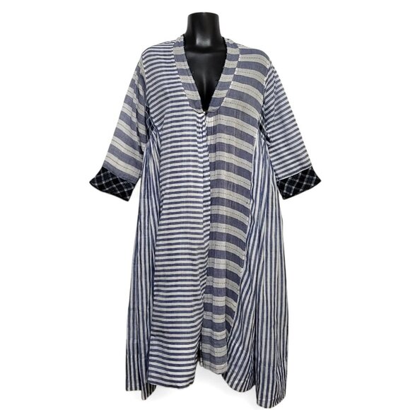 INJIRI Amber Dress Striped Patchwork Plaid Midi - Picture 3 of 17